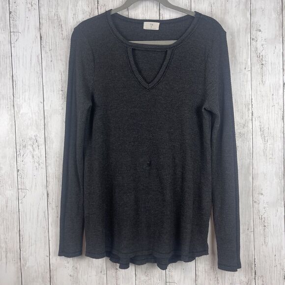 t.la Anthropologie Top Women Small Gray Waffle Knit Thermal Keyhole Tunic Casual - Picture 1 of 11